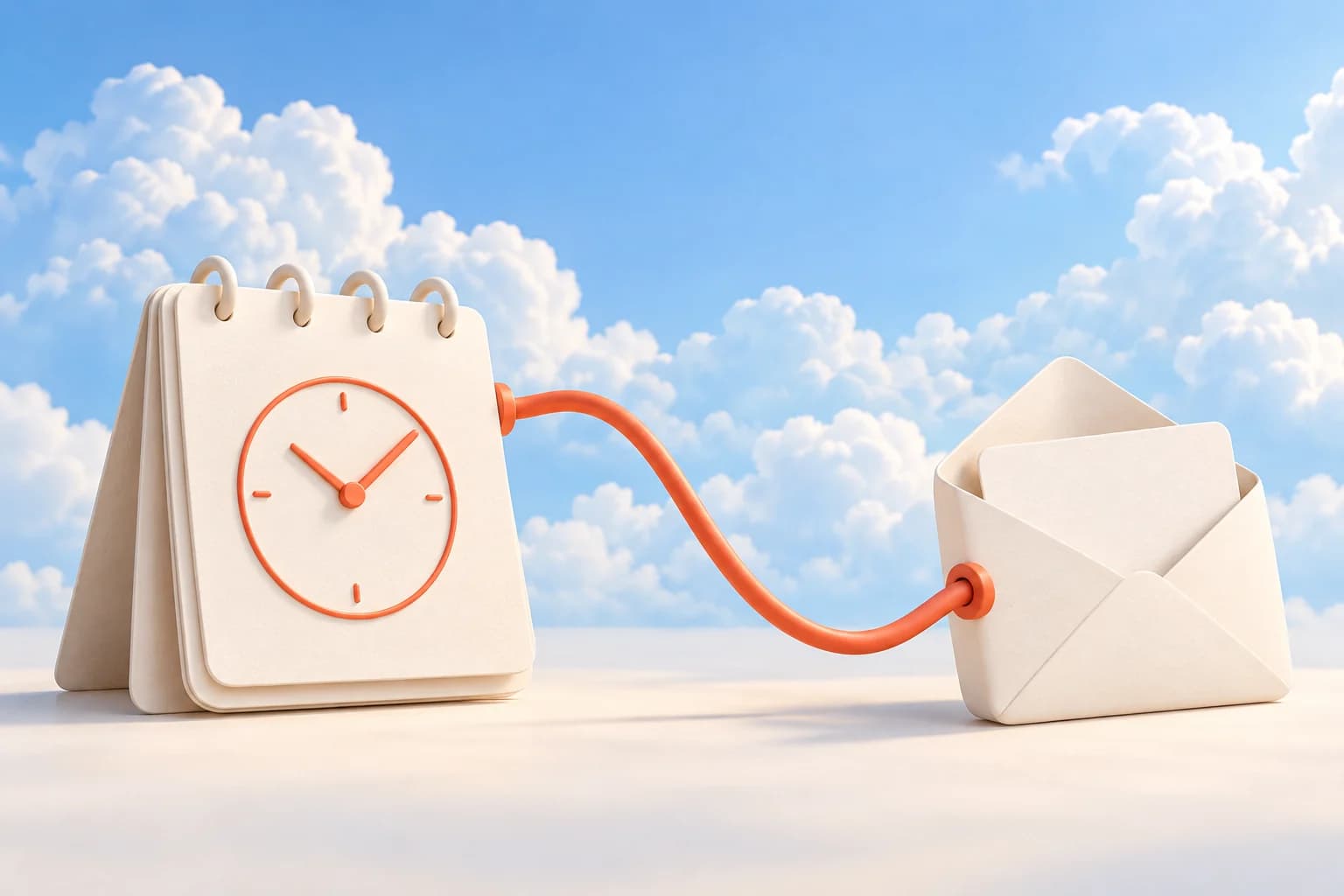 A paper calendar and envelope connected by a coral wire, illustrating a trial deadline